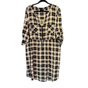 Torrid Size 1 Plaid Dress Black Cream Half Zip Waist Tie Lightweight Fall Cute